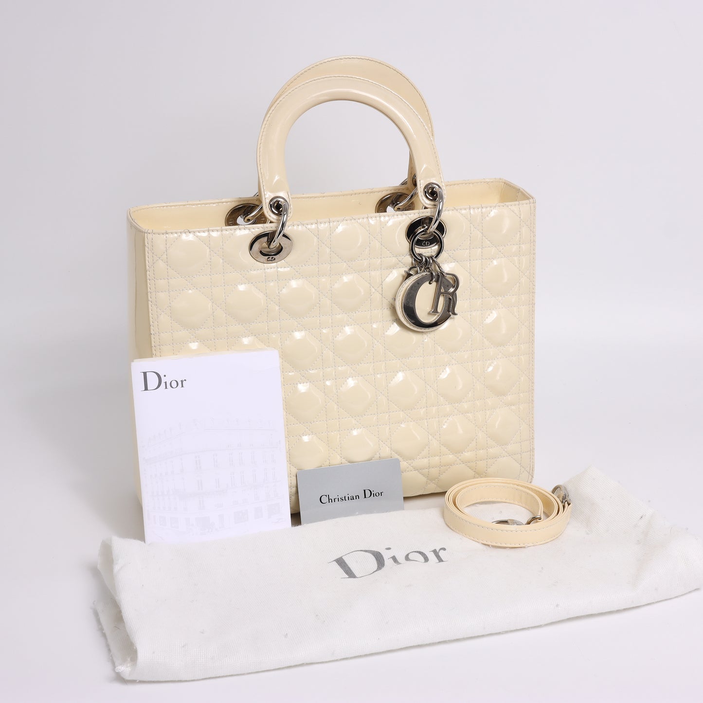 Pre-owned💞dior Beige Patent Leather Large